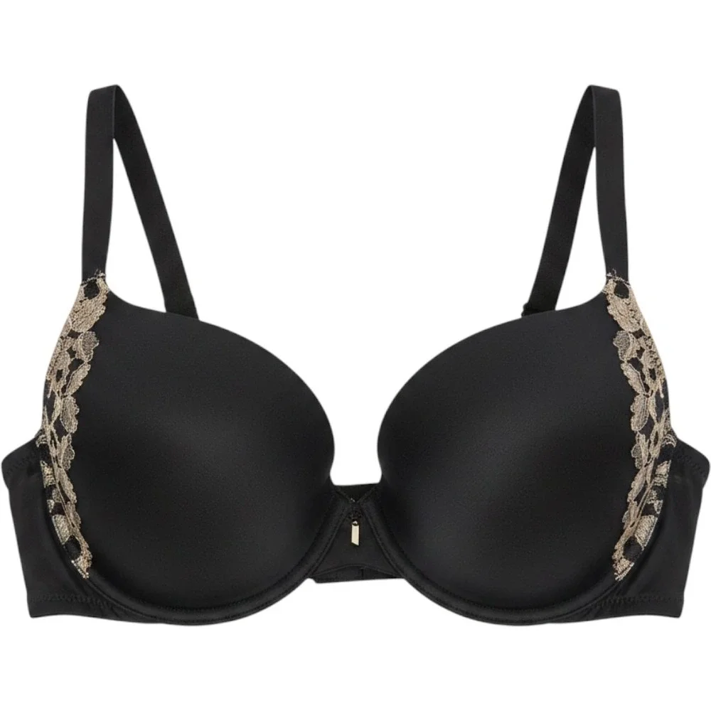 Wacoal La Femme Contour Bra 853117 Black Gold Lace Underwire T-Shirt Bra 36D